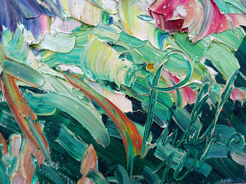 Close-up detail of texture and colour in Ulivi e Tindari by Antonino Puliafico