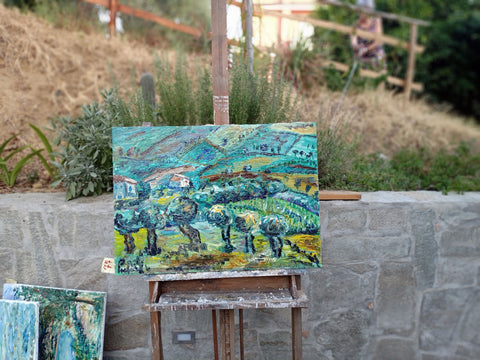 Casette con Ulivi – additional detail of the original painting by Antonino Puliafico