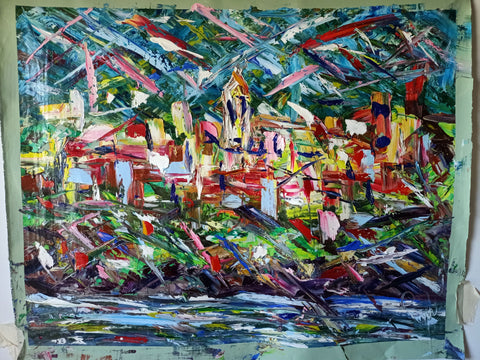 Villaggio Ligure – palette-knife and expressive surface detail by Antonino Puliafico