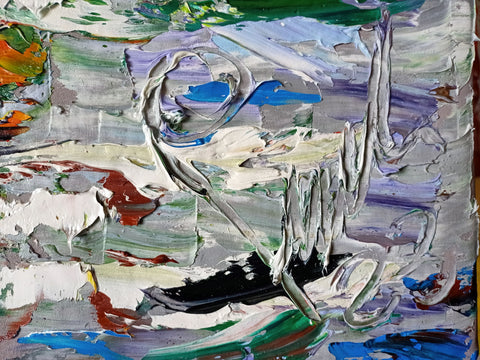 Detail of layered surface and expressive marks in Verdi Riflessi by Antonino Puliafico