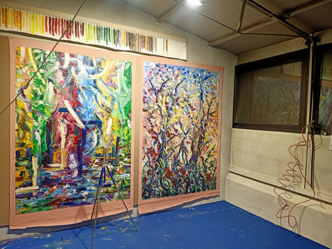 Luce e Cespugli – detail of layered surface and expressive marks by Antonino Puliafico