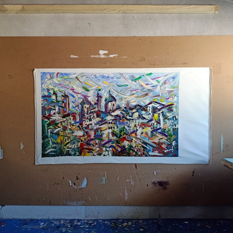 Oltre i Tetti – detail view 2 of the original painting by Antonino Puliafico