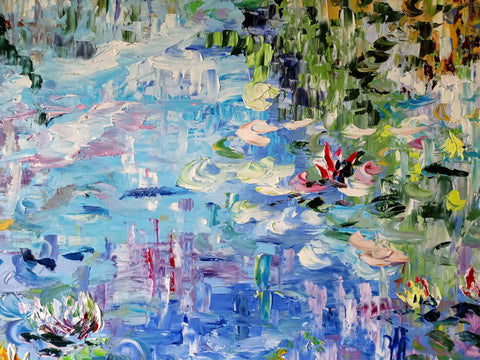 Water lilies and palette-knife impasto detail from Ninfe Riflessi