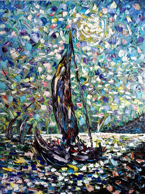 Vele al Chiaro di Luna – original oil painting by Antonino Puliafico