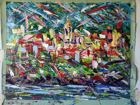 Villaggio Ligure – additional close-up of the original oil painting by Antonino Puliafico
