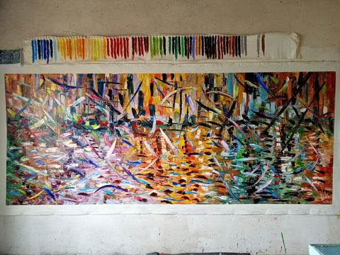 Orizzonti Riflessi – detail of layered surface and expressive marks by Antonino Puliafico