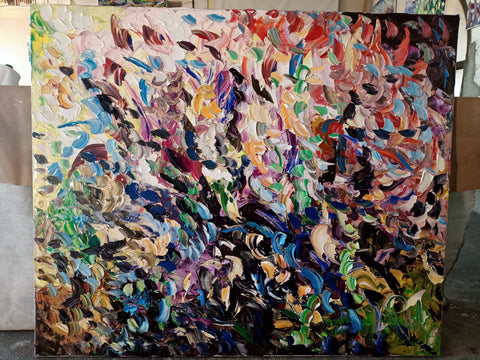 Blu Garden – detail of layered surface and expressive marks by Antonino Puliafico