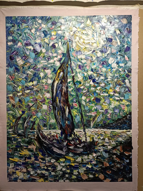 Vele al Chiaro di Luna – detail view 2 of the original painting by Antonino Puliafico